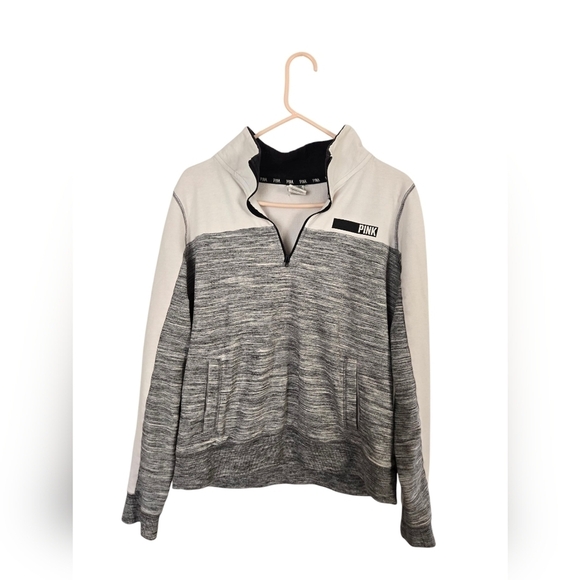 PINK Victoria's Secret Tops - PINK VICTORIAS SECRET Women's Large 1/4 ZIP Gray Pullover Sweatshirt